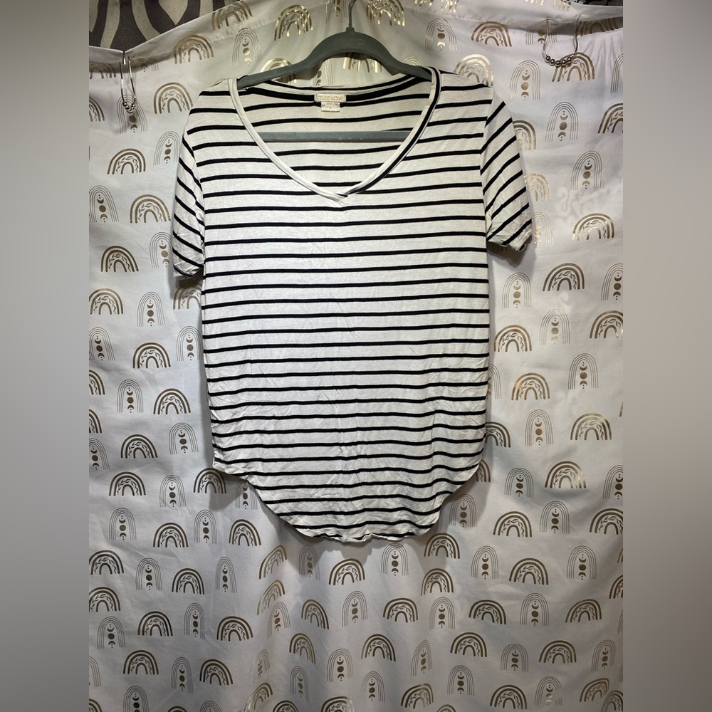 Marlow Black and White Striped V-Neck Tee